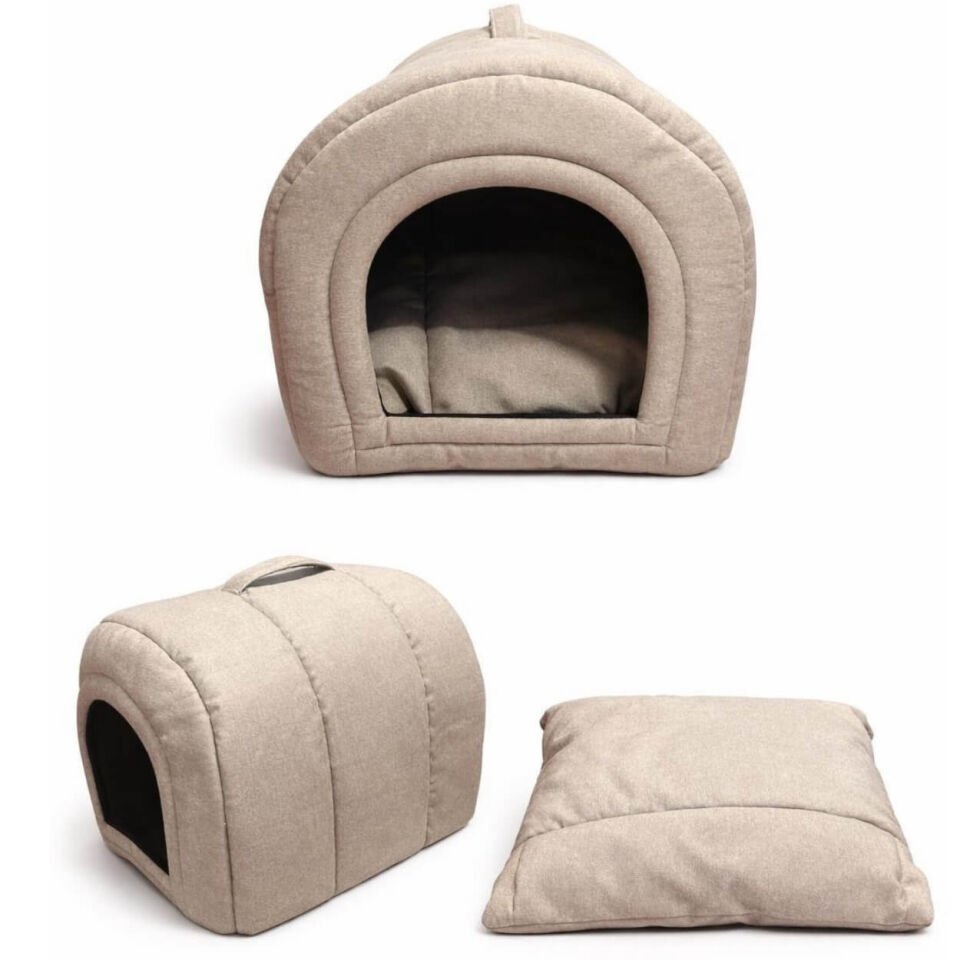 Arenpet İçi Çıkarılabilir Yastıklı Kedi ve Küçük Köpek Yuvası Bej